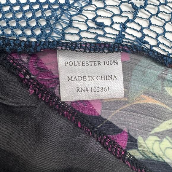 The Pyramid Collection Multicolor Floral Boho Open Front Crochet Duster Vest M - Picture 9 of 9